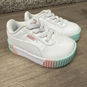 PUMA Carina Faded Spray Little Girls Toddler Size‎ 4C Sneakers White Pink Green